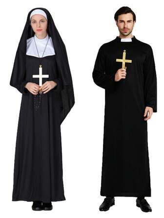 2 pezzi/Set Costume di Ognissanti da Gesù, Abito da Missionario Sacerdote, Costume da Sacerdotessa Maria con Pendente a Croce