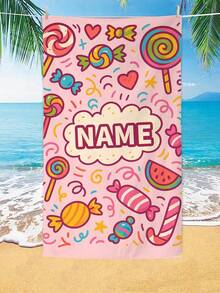 1 件 26*18 英寸定制沙滩巾，带有魔法、太空、糖果、运动、自然、海洋图案，以独特字体印有个性化名称，适合夏季旅行、海滩旅行、日光浴、防风 - 彩色 - 查看 6