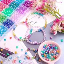 1 Box 6mm(1200pcs) 8mm(480pcs) Transparent AB Acrylic Round Beads, 24 Random Colors Assorted Plastic Bubble Gum Beads With Hole Loose Spacer Beads Bulk For Bracelets Necklace Jewelry Making DIY Crafts - Multicolor - View 4