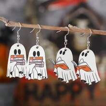 1pc Cute Book Pendant Earrings, Vintage Wooden Gothic Style Double-Sided Women Jewelry, Stainless Steel Earring Studs, Perfect Gift For Book Lovers