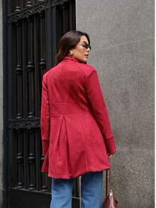 SOBRETUDO FEMININO EM SUEDE  Casual  elegante  Festa    Camurça    Bolso - bordô - Visão 3
