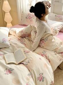 3 件套加厚涤纶清新印花可水洗床上用品套装,适合男孩和女孩宿舍,包括 1 个羽绒被套和 2 个枕套(无填充物) - 彩色 - 查看 8