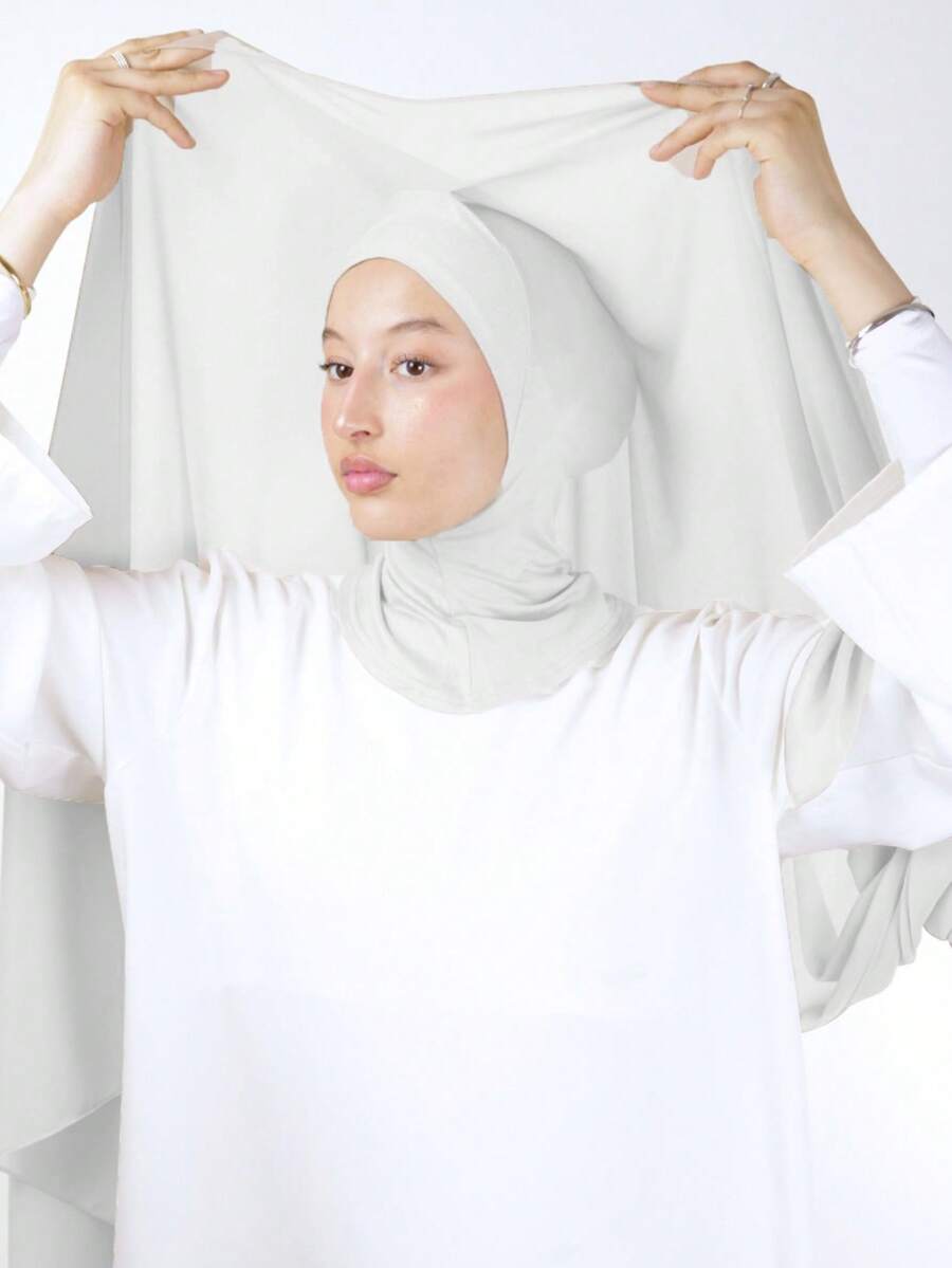 1pc Women Classic Casual Pullover Instant Hijab,Chiffon Scarf, Solid Color, Comfortable, Breathable Modal Fabric Neck Gaiter, Headwrap, Versatile Head Wrap, Suitable For Daily Use For Dress,Travel Essential,Beach Towel