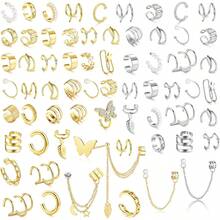Milacolato 66 Pcs Ear Cuff Earrings For Women Non Piercing, Hypoallergenic Fake Earrings, Silver Clip On Cartilage Earrings For Sensitive Ears, Gold Ear Wrap Earrings For Helix Cartilage, Cross X Double Line Cat Claw Cz Pearl Star Butterfly Ear Cuffs Non Piercing - 彩色 - 查看 8