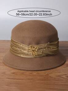 1 peça 2025 Novo chapéu de lã francês elegante com decoração de flores de cristal, chapéu de feltro redondo versátil para mulheres, outono/inverno, roupas de outono