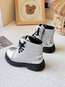 1双儿童平底靴，时尚秋冬 - 銀色 - 查看 3