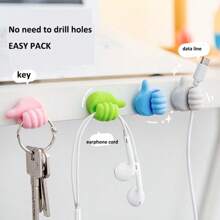 Thumb Hook Hub, Creative And Cute Data Cable Storage And Cable Organizer, Desktop Tidy-Up, Thumb Sticky Hook - White - View 3