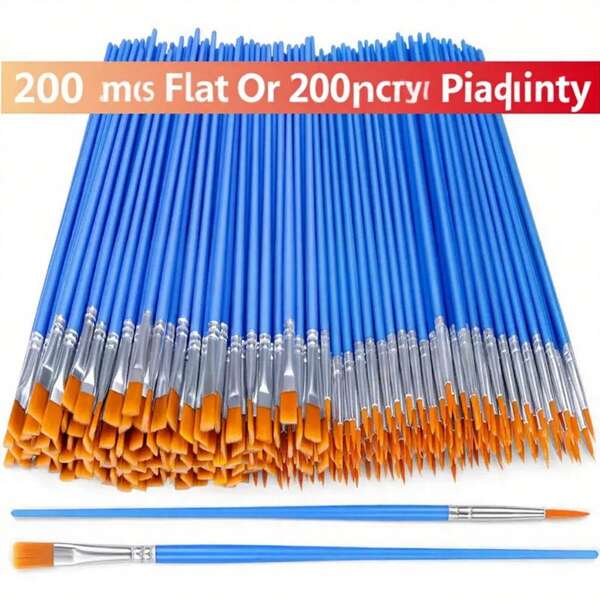 200pcs Flat Or 200pcs Pointy Nylon Painting Brushes For All Purpose Oil Watercolor Painting Artist Professional Kits.