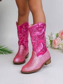 Autumn/Winter New Children's Boots, Embroidered Fashion Western Cowboy Boots, Pointed Toe Chunky Heel Lightweight Stylish Ankle Boots, Suitable For Older Kids Girls Outdoor, Party, Play