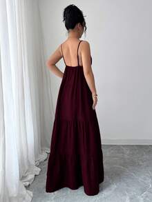 largo de verano para mujer LilyHouse, elegante y de moda, estilo de resort de playa, escote en V con tirantes de espagueti y diseño de vestido fluido, adecuado para citas diarias, vacaciones en la playa, festivales, bodas, fiestas elegantes, ceremonias de graduación, etc.Vestido rojo para - Marrón 2 - Ver 9