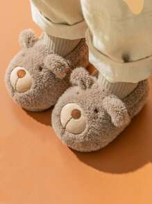 1 Pair Baby Cartoon Thermal Lined Flat Heel Casual Shoes, Suitable For Autumn/Winter - Khaki - View 4