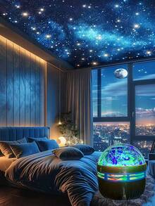 LED Northern Lights Projection Atmosphere Light Remote Control USB Plug-In Room LED Romantic Starry Sky Light, Festival Atmosphere Magic Lighting Lamp, Perfect Warm-Hearted Gift, Warming And Romantic Choice, Compact And Portable, Doesn't Take Up Space, Can Be Taken Out With A Power Bank, Immersed In Light And Shadow Magic At Anytime, Add A Touch Of Dreamy Sensation To Your Life~ - 黑色 - 查看 2