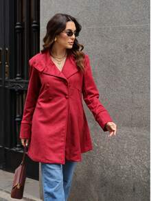 SOBRETUDO FEMININO EM SUEDE  Casual  elegante  Festa    Camurça    Bolso - bordô - Visão 4