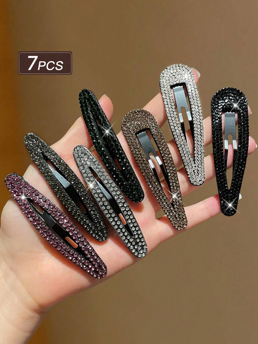 7 件装女士优雅奢华水钻镂空水滴形发夹，适合派对，推荐作为女士发饰礼品，爪夹，发爪，发夹，发卡，锐舞配饰，发饰，头部配饰，发卡，夏季，假日，旅行