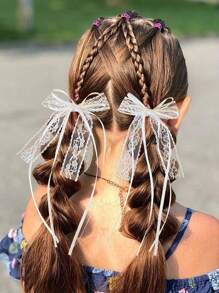2 Pieces Of Super Fairy Lace Streamer Bow Pearl Hairpin, Korean Princess Head High-End Hairpin, Ballet Style Clip Hair Ornament