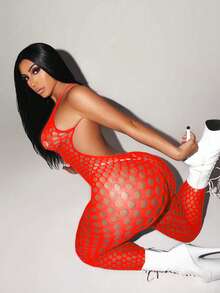 Sexy Lingerie Women Lingeries Long Sleeve Fishnet Body Stocking Leopard Sexy Outfit Body Suits Cut Out Jumpsuit Bikini Cover-Up - Red - View 2
