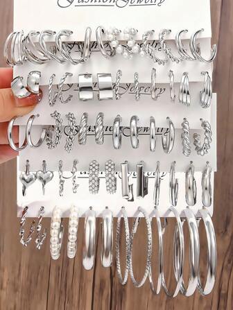 12-60 件银质女士耳环套装 - 优雅仿珍珠耳环，适合日常佩戴、办公室时尚和特殊场合