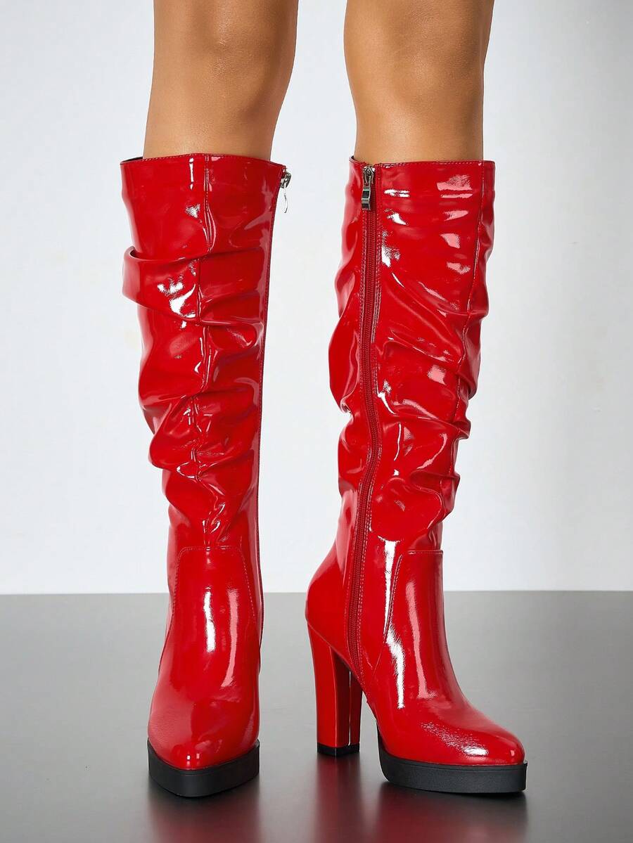 Women's Autumn/Winter Fashion Comfortable New High Shaft Rider High Platform Side Zipper Thick Heel Boots, Elegant & Minimalist