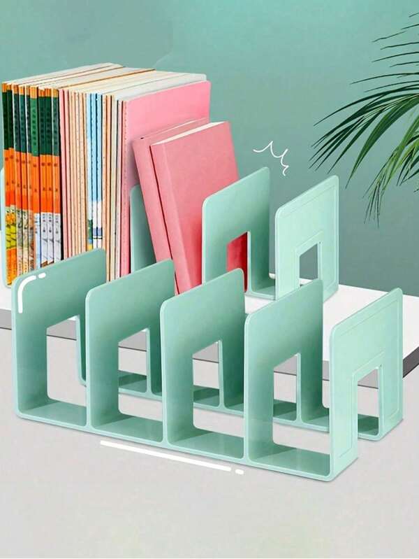 1/2pcs 4-Slot Large Capacity Acrylic Bookshelf, Multifunctional Book Ends, Book Stand, Desk Organizer Rack, Portable Bookcase, Shock-Proof Book Clips, Book Dividers, Stationery Organizer, Independent Compartments, Wide Opening Design, Suitable For Bedroom, Living Room, School, Dorm, Office Desk, Stationery, Documents, Kitchen, Bathroom