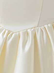 优雅缎面蝴蝶结后背花童礼服，适合生日派对、学校舞会等场合，不含头饰 - 香檳色 - 查看 7