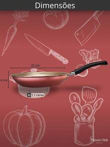 Frigideira Francesa 22 cm Grande Antiaderente Cor Cereja e Dourado - Multicolorido - Visão 3