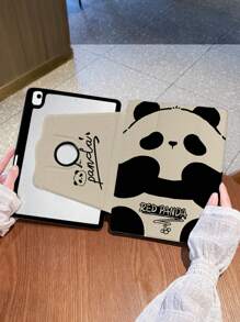 1 Piece, Cartoon Panda Rotatable IPad Protective Case, Crystal Transparent Acrylic Hard Shell, Thickened Silicone Anti-Collision, Automatic Wake-Up/Sleep, With Pen Slot, Anti-Fall Thin, Suitable For IPad 10th/9th, Pro 11 2024/Ipad 11 2025 Cheap And Practical, Hollow On The Back Can Be Seen Logo Design