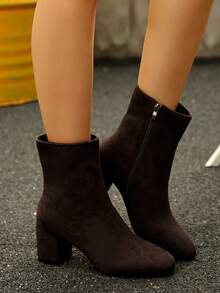 2025秋冬季厚底高跟弹力紧身靴，新款女士袜靴和中筒踝靴，女靴 - 咖啡棕 - 查看 8