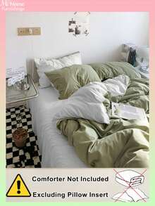 Bộ chăn ga gối ký túc xá 3 món siêu mềm màu xanh lá cây nhạt và trắng, bộ chăn ga gối đệm thoáng khí thân thiện với da dành cho phòng ngủ sinh viên, bộ chăn ga gối đệm có thể giặt khi trở lại trường - màu xanh lá - Xem 4