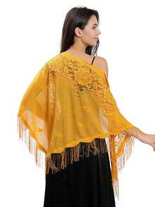 1pc Lace Floral Trim Wedding Veil Scarf Triangular Scarf For Dress,Beach,Holiday,Accsesories,Travel Essential - Multicolor - View 14