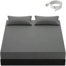 Grounding Sheets Queen Size, 0 Pure Silver Fiber+ 90 Organic Cotton, Grounded Sheet Earth Connected Bedding Fitted Earth Sheets With Grounding Cord(Deep Gray, Queen) - 深灰色+女王 - 查看 1