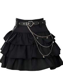 New Arrival Black Multi Sweet Fluffy Cake Skirt High Waist Women Sexy Spicy Design Half Skirt Thin Gauze Skirt Fluffy Star Chain Style Cute Black Cake Skirt - màu đen - Xem 4