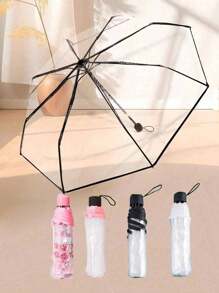 1pc Transparent Folding Umbrella, Self-Open/Close, Plastic, Cute, Thick, Suitable For Students Summer Cooling,Beach,Travel