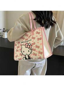 Sanrio 1 حقيبة كتف واسعة مزودة بسحاب من Hello Kitty من سانريو - حقيبة كتف قماشية مقاومة للاستخدام اليومي والتسوق، حقيبة كتف Hello Kitty من سانريو للنساء، حقيبة كتف واسعة مزودة بسحاب وأقسام للعمل، (قد تكون بعض الأجزاء عشوائية)، ضروريات العطلات، خريف، ، هالوين، عيد الميلاد، كرنفال، اليوم الوطني، خريف، عيد الاستقلال
