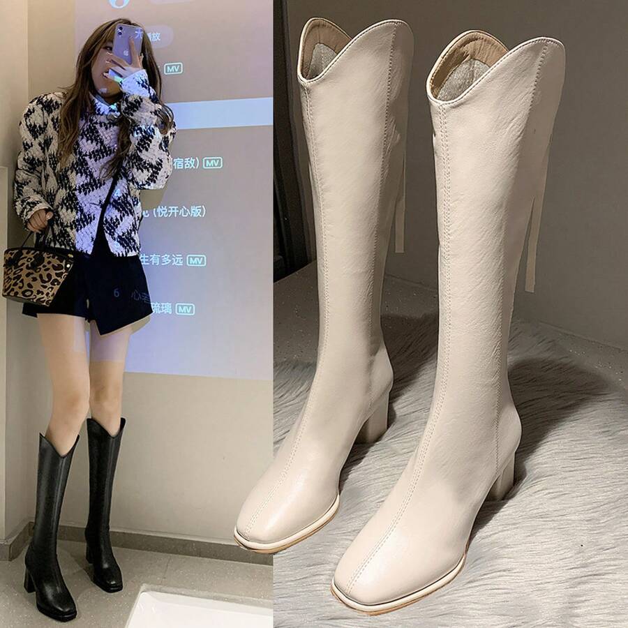 Women Mid-Calf Boots - Black Single Lining - View 1