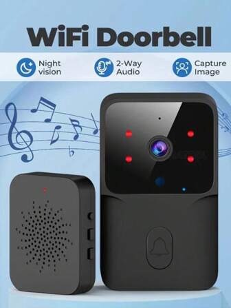 1个迷你WiFi视频门铃，带摄像头，无线智能手机远程控制，双向通话，拍照/录像，变声器，内置可充电USB电池（请查看详细描述！）