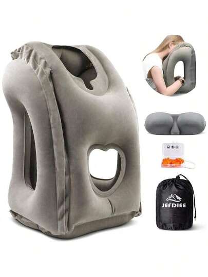 Inflatable Travel Pillow, Airplane Neck Pillow Comfortably Supports Head And Chin For Airplanes, Trains, Cars Office Napping On The Tray Table