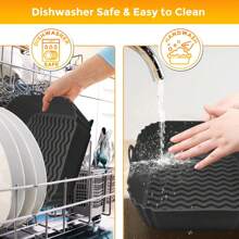 不粘硅胶空气炸锅内衬 8 英寸方形 - 1/2 包可重复使用烘焙垫，适用于 4-7 夸脱炸锅、烘焙纸替代品、必备厨房小工具