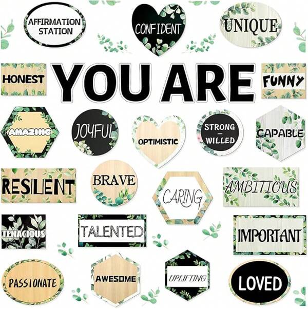27Pcs Affirmation Station Classroom Inspirational Bulletin Board Set Greenery Posters Positive Classroom Decor For Teacher School Home Affirmation Wall Decor