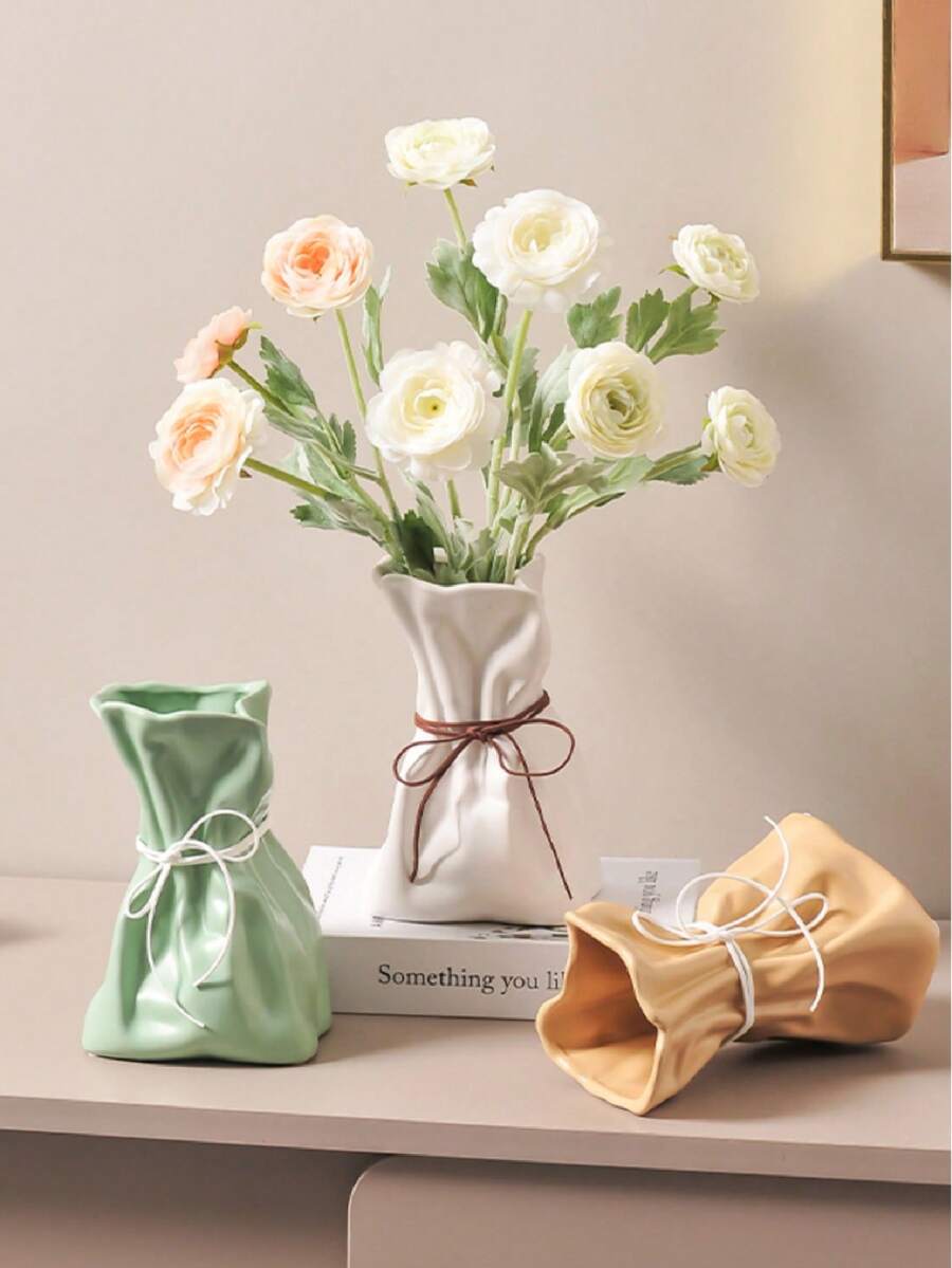 1个不对称造型现代艺术装饰花瓶，独特的纸袋花瓶，适用于家居、办公室、玄关、书架、客厅、桌面装饰 - 彩色 - 查看 1