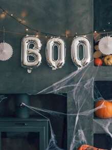 3pcs/Set Halloween BOO Balloon Kit, Black, Pink, Silver Letter Balloons, Suitable For Halloween Decoration, Ghost Party, Indoor/Outdoor Halloween Decoration, Halloween Party, Haunted House, Halloween Home Party Supplies - 彩色 - 查看 4