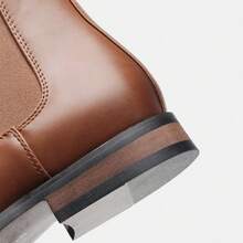 Men's Chelsea Boots, Business/Commute, Side Zipper, Rubber Wood Heel & Sole, Retro Distressed Dual-Color Uppers, Classic Ankle Boots - Ginger - View 6