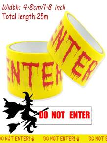 1 Roll Halloween Caution Tape, 4.8cm*25m Yellow Danger Warning Tape, Hazard Barrier Tape, Indoor Outdoor Creepy DIY Decor Accessory Suitable For Party, Doors, Dangerous Areas