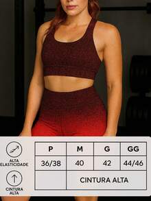 Women's Gym Fitness Sports Set Shorts + High Waist Premium Gradient Top - Coral Pink - View 3