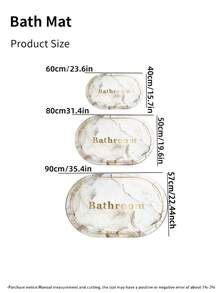 1pc Silica Gel Bathroom Mat, Faux Marble Texture Pattern In White Base With Gray Veins, Accented With Gold Frame And "Bathroom" Text, Presenting A Minimalist Yet Elegant Style, Luxurious Bathroom Rug With Cushioned Sponge And Rubber Bottom, Suitable For Kitchen, Bathroom, Entryway, Laundry Room Bathroom Kitchen Decor Kitchen Rug - Multicolor - View 2