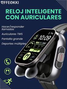 EFFEOKKI Smartwatch 2 en 1 con auriculares inalámbricos TWS, auriculares, función de llamada, medición de presión arterial, deportivo, compatible con iPhone y Android - Correa negra D8 - Ver 3