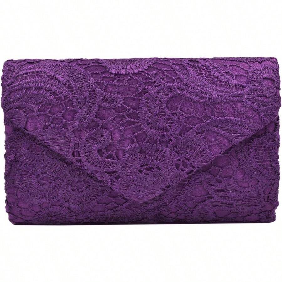 Purses And Bags Women Premium Lace Paisley Floral Fabric Satin Envelope Flap Clutch Evening Bag Black Clutch Purse Gold Purse Makeup Bag - 紫色 - 查看 1
