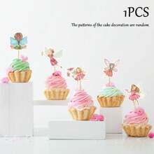 仙女纸杯蛋糕装饰、花仙子派对纸杯蛋糕装饰、仙女派对蛋糕签花园生日派对装饰品，适用于仙女派对、童话派对、花园派对、花派对、生日派对等