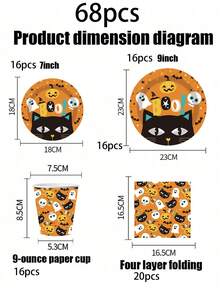 68 Pieces, Halloween Party Supplies - Suitable For Halloween Themed Party Gift Tableware, Dessert Plates, Cups, Napkins, Tablecloths, Straws, Suitable For Halloween Cowboy Western Boy Birthday Party Supplies, Decorative Napkins, Forks, Decorative Tableware Sets, Suitable For Horse Themed Party Gift Tableware, Derby Day Plates And Napkin Sets,