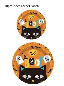 68 Pieces, Halloween Party Supplies - Suitable For Halloween Themed Party Gift Tableware, Dessert Plates, Cups, Napkins, Tablecloths, Straws, Suitable For Halloween Cowboy Western Boy Birthday Party Supplies, Decorative Napkins, Forks, Decorative Tableware Sets, Suitable For Horse Themed Party Gift Tableware, Derby Day Plates And Napkin Sets,