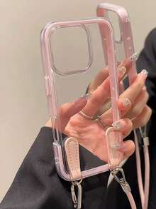 Ốp điện thoại Apple cao cấp 3 trong 1 kèm dây đeo và vòng kim loại, được làm từ chất liệu dày dặn bền chắc, khung màu trơn bắt mắt, sáng tạo và thời trang. - Hồng - Xem 4